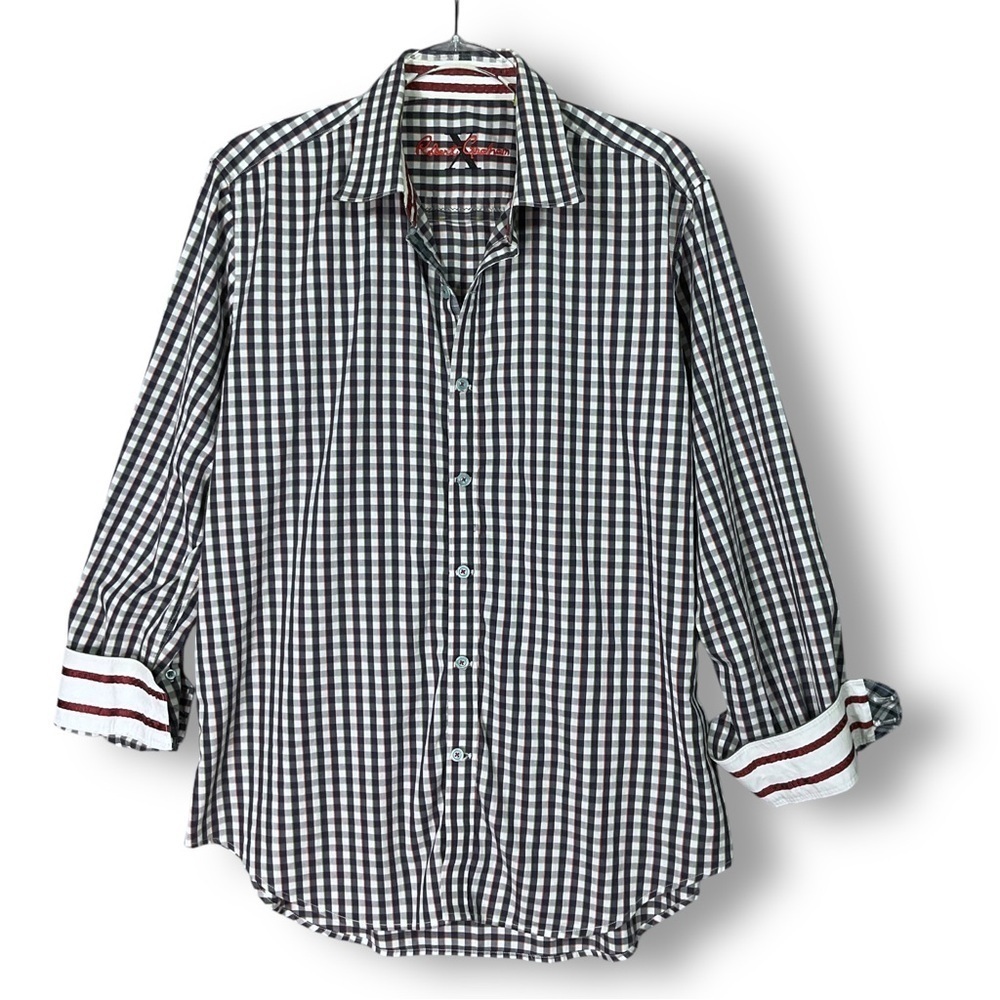 Robert Graham X Plaid Check Shirt Sz L Blue Mens Business Casual